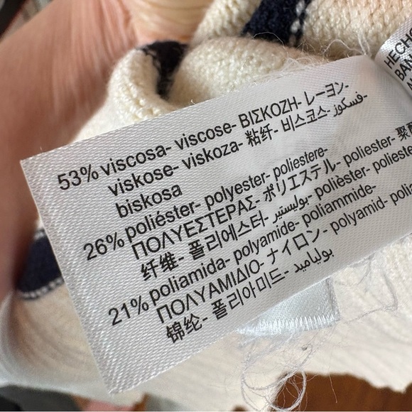 Zara Striped Knit Cardigan Zip Sweater in ivory/navy Size S - Picture 6 of 6